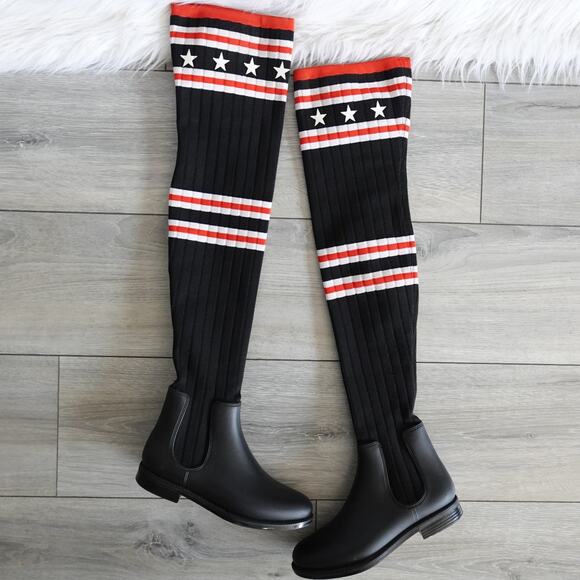 Givenchy Boots Thigh High Black Rubber Striped Sock - Picture 1 of 16